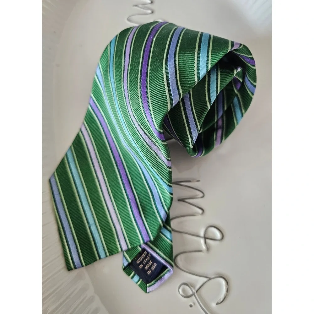 Brooks Brothers Makers Tie Silk Green‎ Purple Blue Diagonal Striped